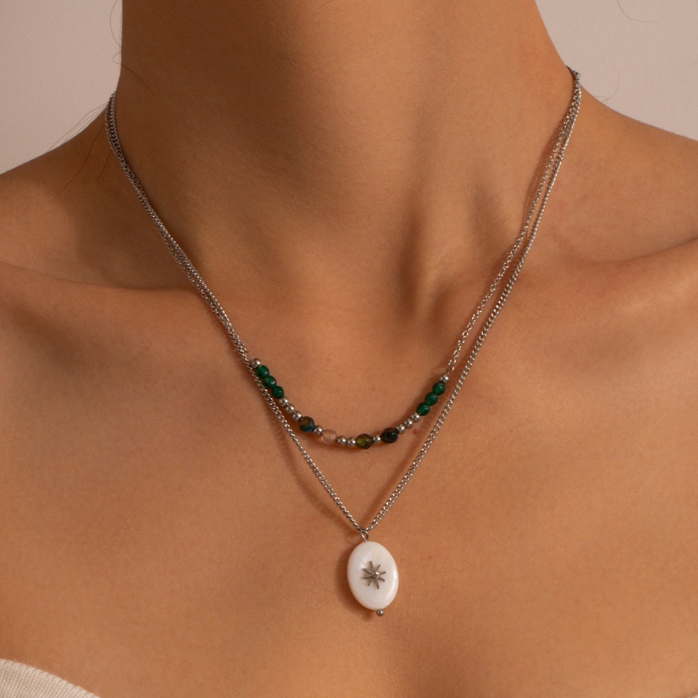 Multicolor Gemstones Silver 2 Layer Necklace